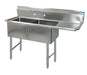 BK Resources BKS6-2-18-14-18RS Stainless Steel 2 Compartment Sink 10" Riser Right Drainboard 18X18X14D Bowls
