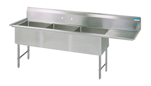 BK Resources BKS6-3-18-14-18RS Stainless Steel 3 Compartment Sink 10" Riser Right Drainboard 18X18X14D Bowls