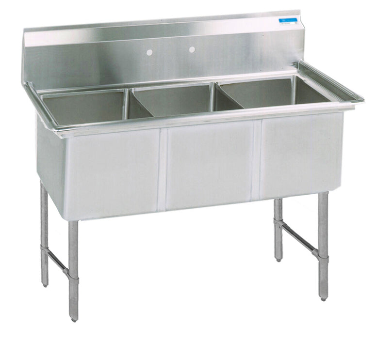 BK Resources BKS6-3-18-14S Stainless Steel 3 Compartment Sink, 10" Riser 18X18X14D Bowls