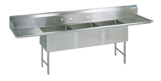 BK Resources BKS6-3-24-14-24TS Stainless Steel 3 Compartment Sink 10" Riser & Drainboards 24X24X14D Bowls