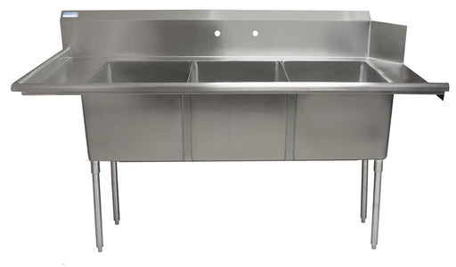 BK Resources BKSDT-3-1820-14-LSPG Left Side 3 Compartment Sink With Pre-Rinse Bundle