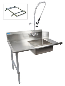 BK Resources BKSDT-48-L-SS-P2-G 48" Left Side Soiled Dish Table Pre-Rinse Bundle Stainless Steel