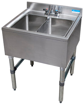 BK Resources BKUBS-224S Stainless Steel 2 Compartment Underbar Sink 24"OAL 10X14X10D 