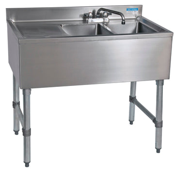 BK Resources BKUBS-236LS 2 Comp Underbar Sink  36"Oal 10X14X10D Compartment SS