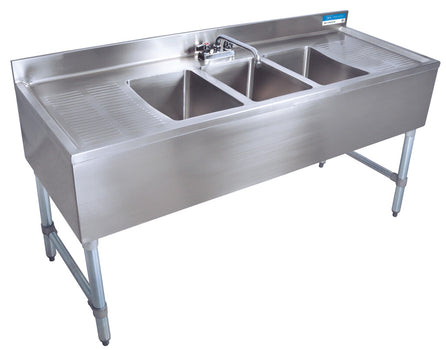 BK Resources BKUBS-384TS Stainless Steel 3 Compartment Underbar Sink 84"OAL 10X14X10D