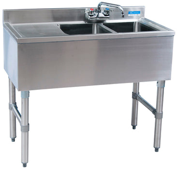 BK Resources BKUBW-248LS 2 Comp Underbar Sink, 48"Oal, 10X14X10D Compartment Stainless Steel