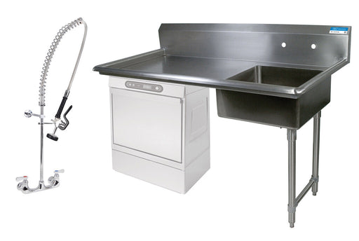 BK Resources BKUCDT-50-R-P-G 50" Right Side Undercounter Dish Table Kit With PreRinse