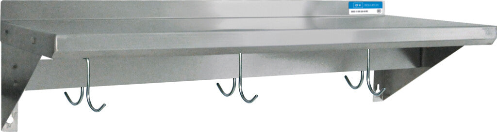 BK Resources BKWS-1236-PR 12" X 36" Stainless Steel T-304 18 Ga Wall Shelf With Pot Rack