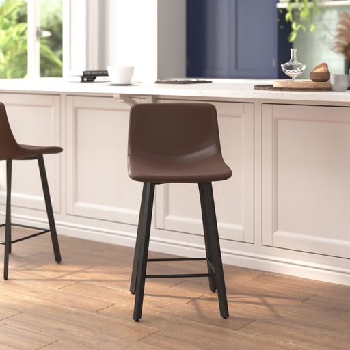 2PK 24" Brown Leather Stools
