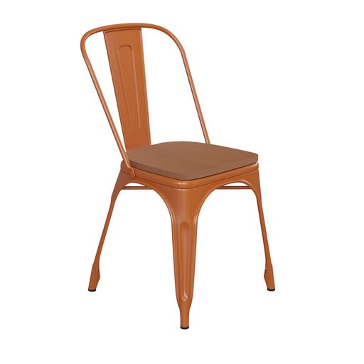 Orange Metal Chair-Teak Seat