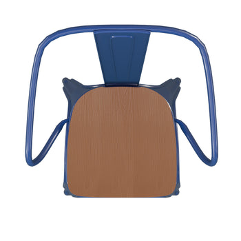 Blue Metal Chair-Teak Seat