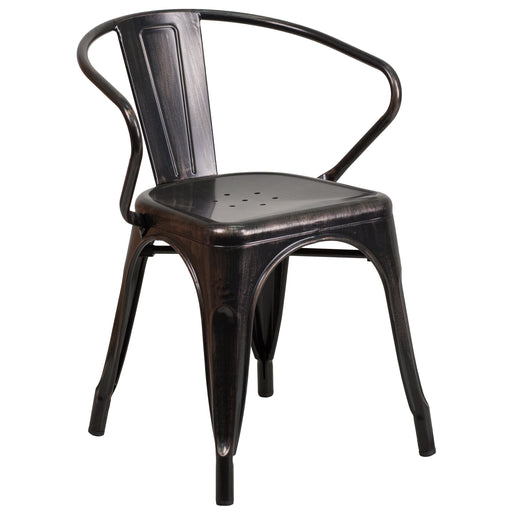 Aged Black Metal Chair-Arms