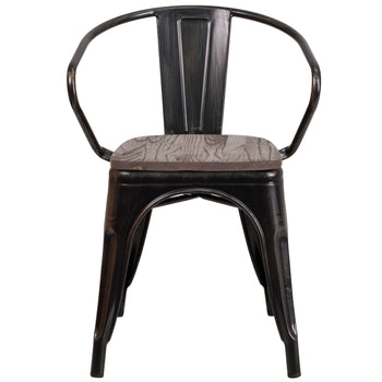 Aged Black Metal/Wood Chair