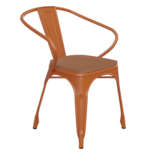 Orange Metal Chair-Teak Seat