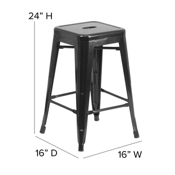 24" Black Stool-Teak Seat