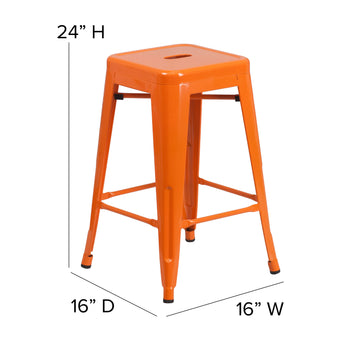 24" Orange Stool-Teak Seat