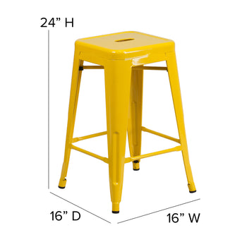 24" Yellow Stool-Teak Seat
