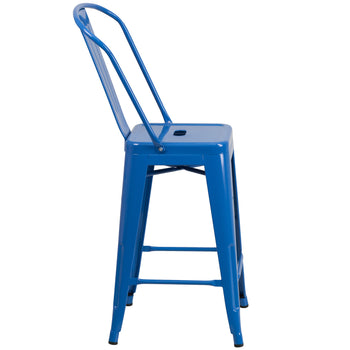 24" Blue Metal Outdoor Stool