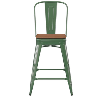 24" Green Stool-Teak Seat
