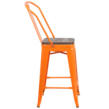 24" Orange Metal Counter Stool