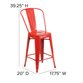 24" Red Stool-Teak Seat