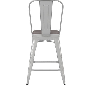 24" White Stool-Gray Seat