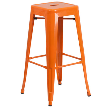 30" Orange No Back Metal Stool