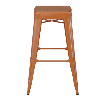 30" Orange Stool-Teak Seat