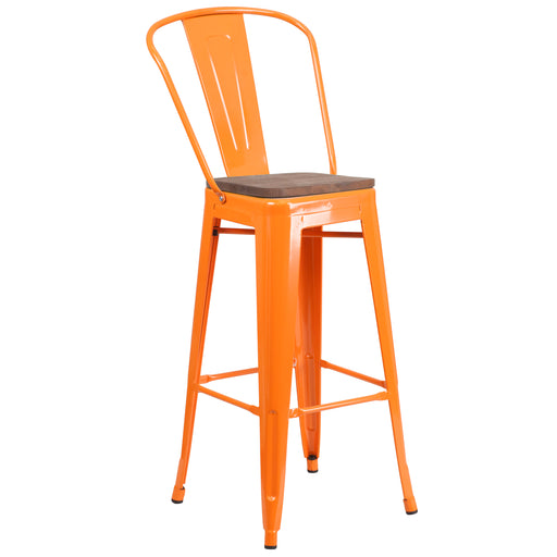 30" Orange Metal Barstool