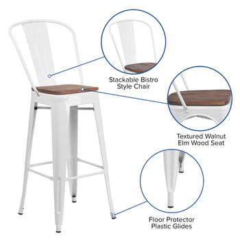 30" White Metal Barstool