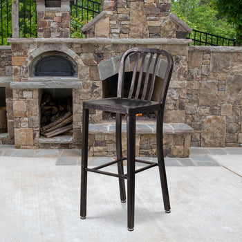 30" Aged Black Metal Stool