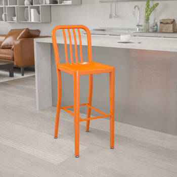 30" Orange Metal Outdoor Stool