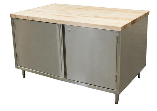 BK Resources CMT-3048HL 30" x 48" Maple Top Cabinet Base Chef Table Hinged Door with Locks