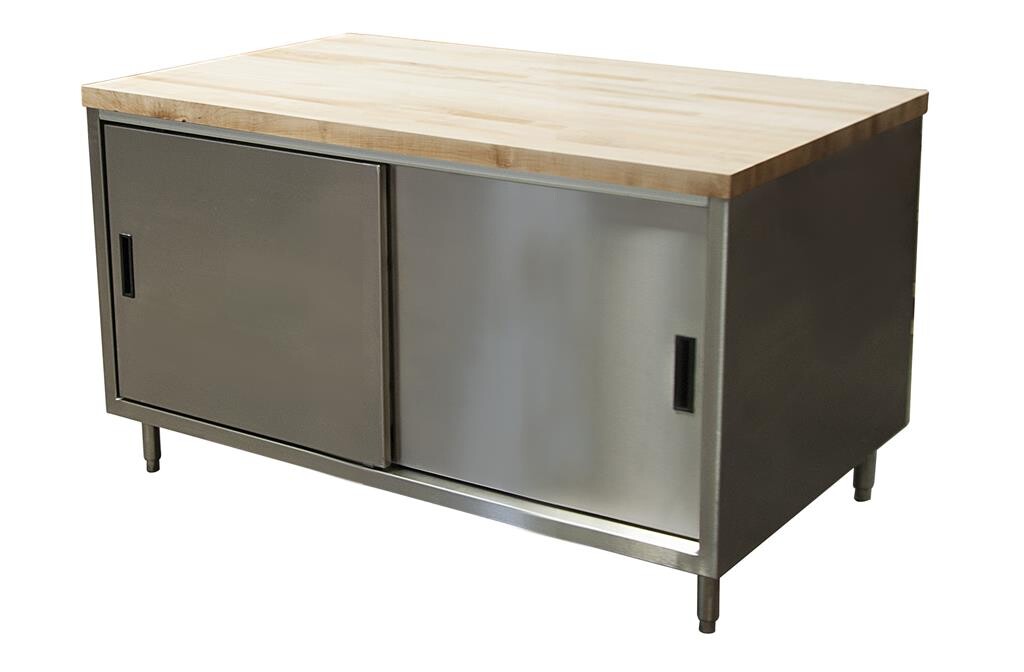 BK Resources CMT-3060S 30" x 60" Maple Top Cabinet Base Chef Table Sliding Door