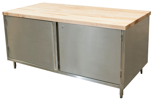 BK Resources CMT-3696HL 36" x 96" Maple Top Cabinet Base Chef Table Hinged Door with Locks