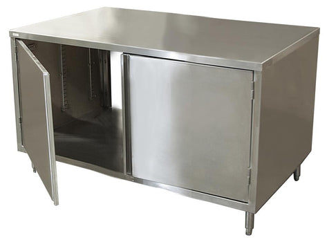 BK Resources CST-3018H2 30" x 18" Dual Sided Stainless Steel Cabinet Base Chef Table Hinged Door