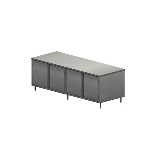 BK Resources CST-3096H2 30" x 96" Dual Sided Stainless Steel Cabinet Base Chef Table Hinged Door