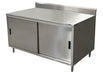 BK Resources CSTR5-2436S 24" x 36" Stainless Steel Cabinet Base Chef Table 5" Backsplash Sliding Door