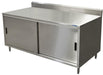 BK Resources CSTR5-2460S 24" x 60" Stainless Steel Cabinet Base Chef Table 5" Backsplash Sliding Door