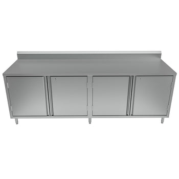 BK Resources CSTR5-3096HL 30" x 96" Stainless Steel Cabinet Base Chef Table 5" Backsplash Hinged Door with Locks