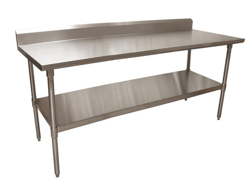 BK Resources CTTR5-7230 16 Gauge Stainless Steel Work Table with Galvanized Shelf 5" Backsplash 72" W x 30" D