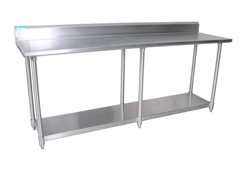 BK Resources CTTR5-8430 16 Gauge Stainless Steel Work Table with Galvanized Shelf 5" Backsplash 84" W x 30" D