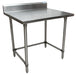 BK Resources CTTR5OB-4830 16 Gauge Stainless Steel Work Table Open Base 5" Backsplash 48" W x 30" D