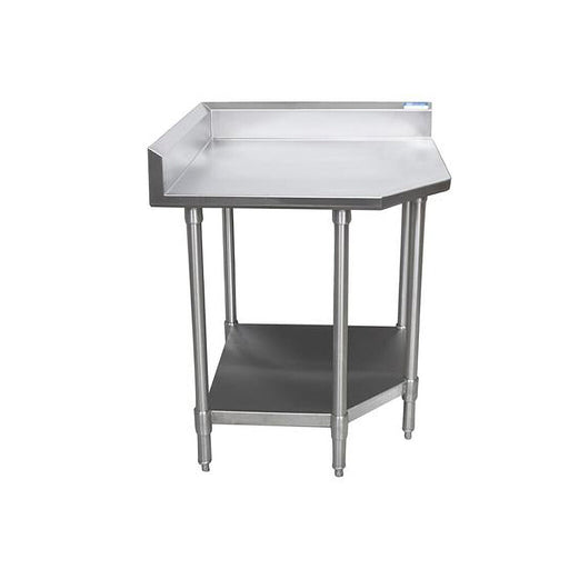 BK Resources CVTCR5-2424 16 Gauge Stainless Steel Corner Work Table With Undershelf 5" Backsplash 24" W x 24" D