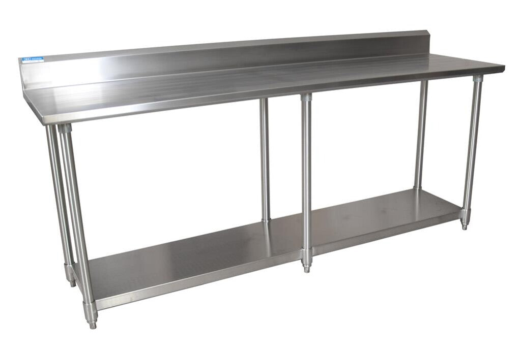 BK Resources CVTR5-8424 16 Gauge Stainless Steel Work Table With Undershelf 5" Backsplash 84" W x 24" D