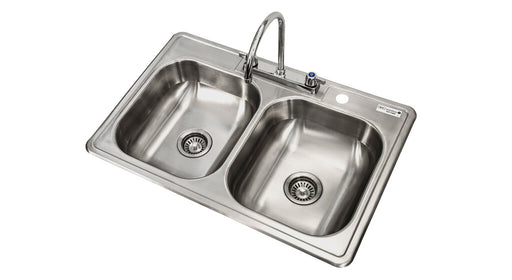 BK Resources DDI2-1416628-P-G Stainless Steel 2 Compartment Dropin Sink 14"x16"x6" Bowls No Drains w/Faucet