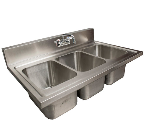 BK Resources DDI3-R5-1014-PG 3 Compartment Dropin Sink With 5" Riser and Faucet