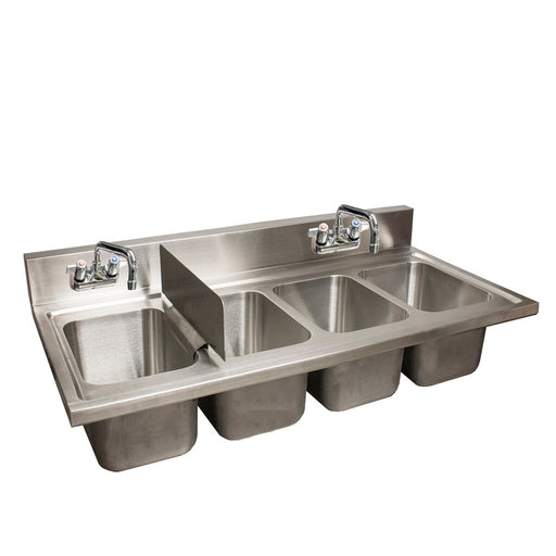 BK Resources DDI4-R5-1014HS-PG 4 Compartment Dropin Sink with 5" Risher Hinged Doors, Side Splashed and 2 Faucets