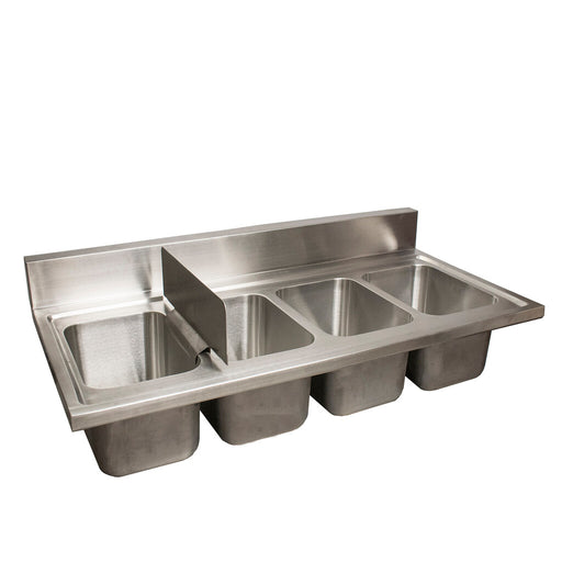 BK Resources DDI4-R5-1014HS 4 Compartment Dropin Sink with 5" Riser and Hinged Doors