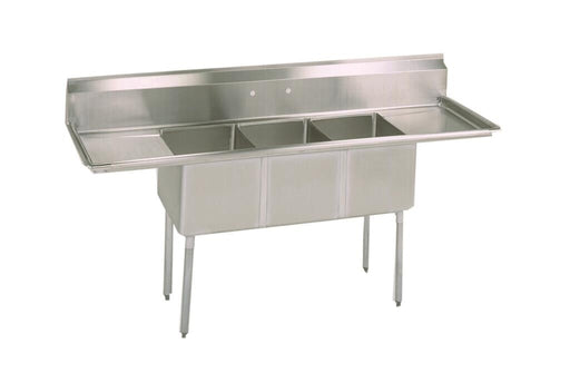 BK Resources ES-3-1014-10-12T Stainless Steel 3 Compartment Economy Sink Dual 12"Drainboards 10"x14"x10"